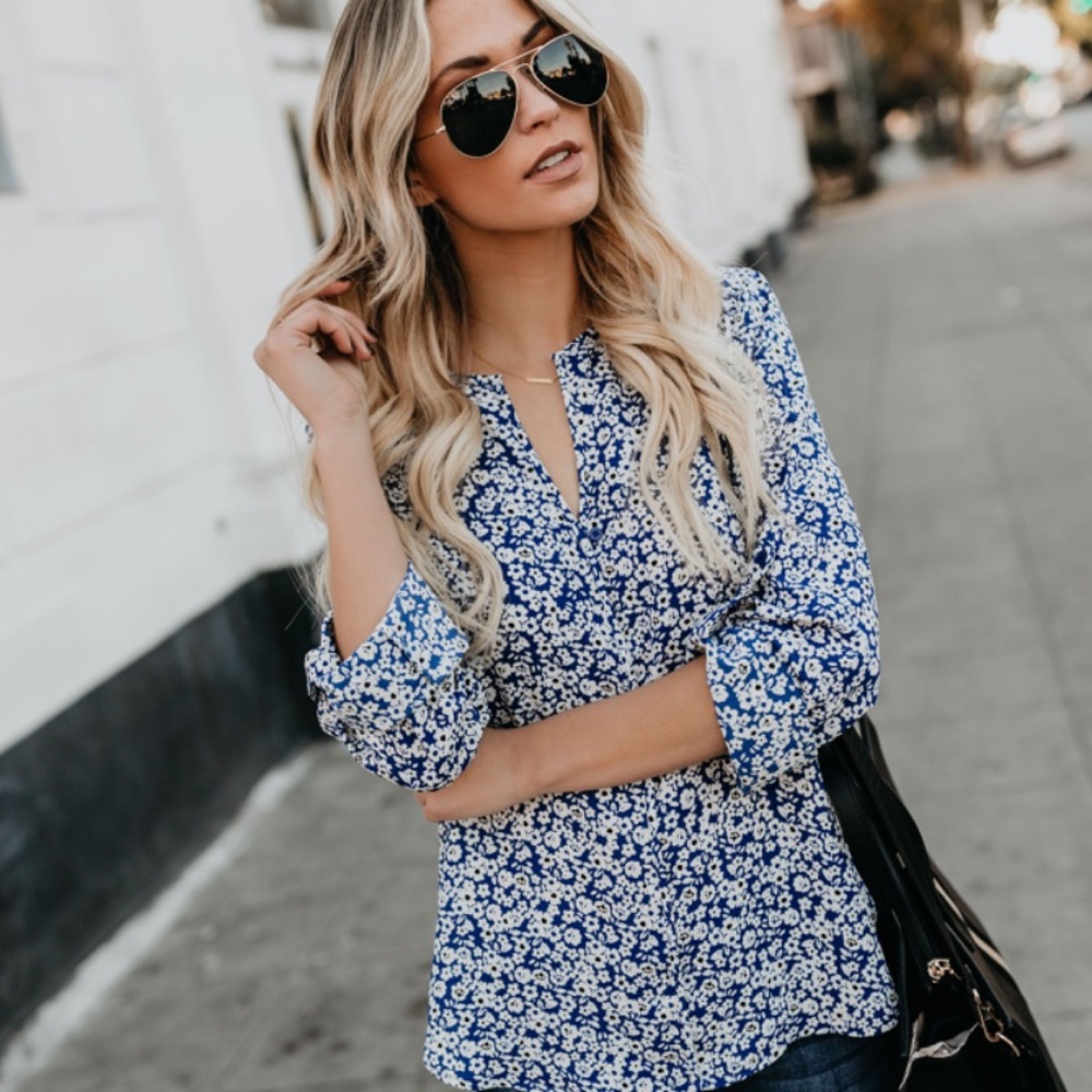 Blue floral blouse
